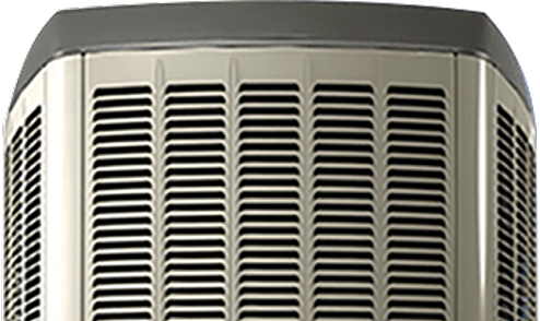 Front view of a Anchor Home Comfort HVAC condenser unit with a metallic grille design, shown isolated on a transparent background.